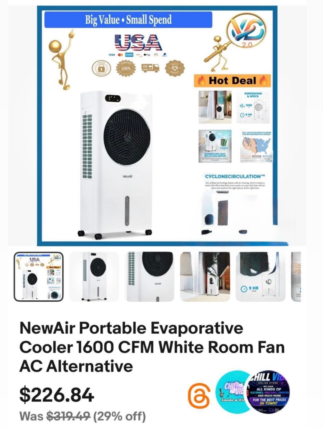 Air Portable Evaporative Cooler 1600 CFM AC