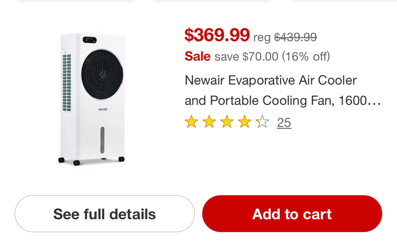 Air Portable Evaporative Cooler 1600 CFM AC